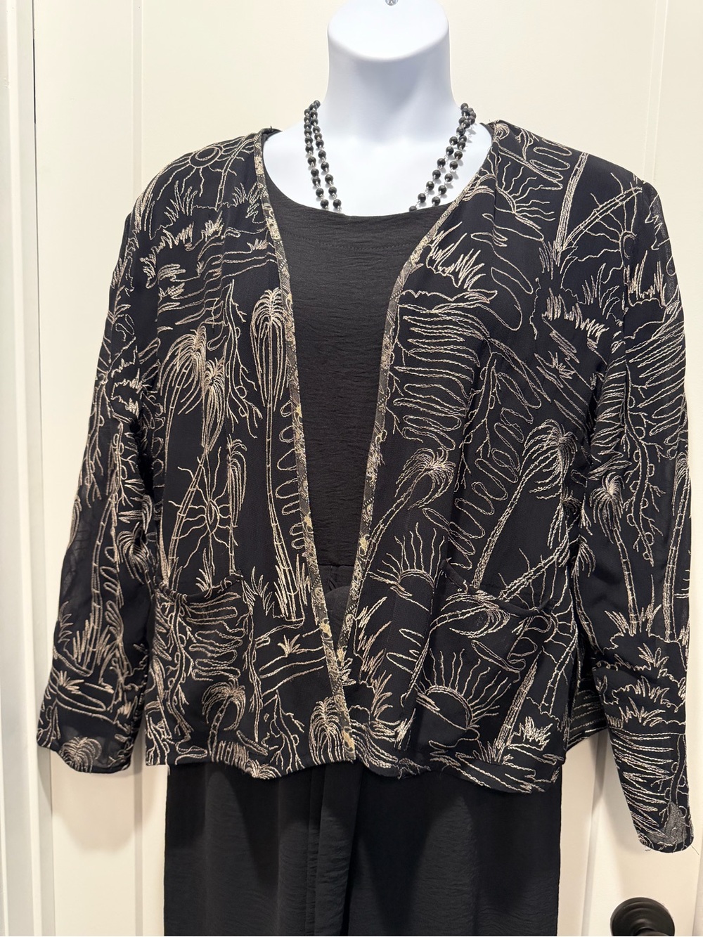 Chico's Black Jacket with Gold Abstract Stitching